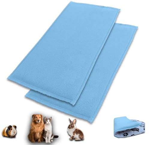 NEO SOLVO Lot de 2 Tapis de Jeu en Polaire pour Cochon d'Inde et Lapins - Tout en Un, C'est Une Couverture, Un Tunnel Géant, Une Maison, Un Coussin et Un Lit - 70cm x 140cm - Bleu