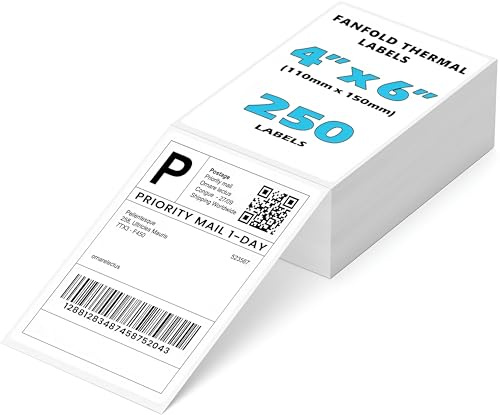 Thermal Labels 4x6 Fanfold for Label Printer, Shipping & Handling Labels Compatible with Munbyn Zebra Jadens Phomemo Polono Nelko for Etsy, Shopify, Ebay, Amazon, Royal Mail, FedEx, UPS, Pack of 250