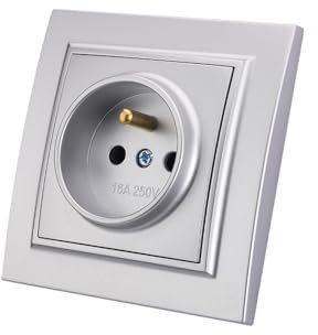 Enchufe de pared empotrado, enchufe estándar, enchufe de pared interior, 250 V CA 16 A, toma de tierra, enchufe francés, color plateado EP-09