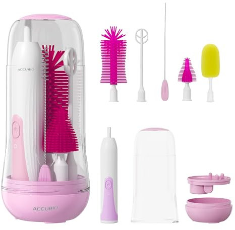 Electric Bottle Brush Cleaner, Rechargeable Electric Baby Bottle Brush, Automatic Bottle Cleaner Kit, Waterproof Multi-Purpose Cleaning Brush with Free Sponge Replacement Brush (Pink)