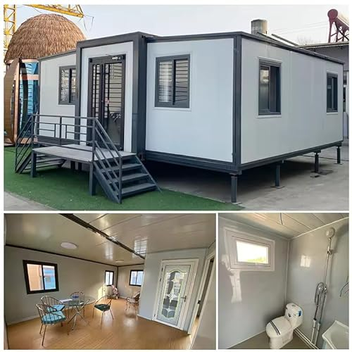 Casa prefabbricata portatile in plastica espandibile per cabina hotel, casa di guardia, negozio, villa, magazzino, officina (bianco, 5,7 x 6,4 x 2,4 m, 120 metri quadrati)