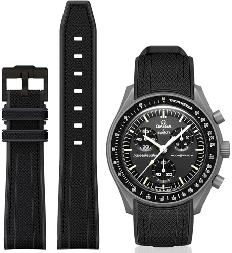 BONACE Armband für Omega X Swatch 20 mm Uhr - Gebogenes Silikonarmband, Kompatibel mit Moonswatch Speedmaster, Keine Lücken, für Herren und Damen