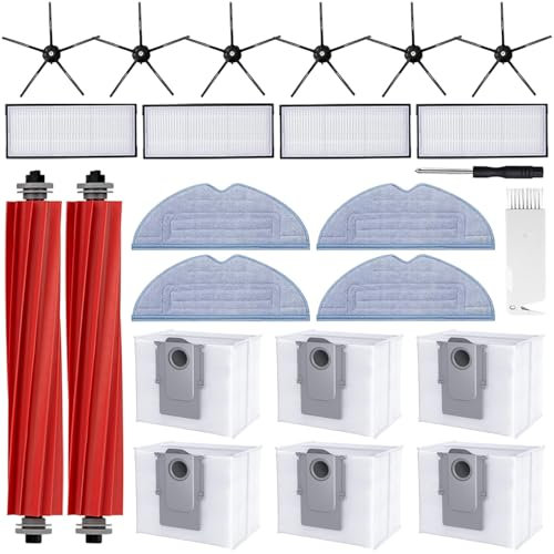 UPUPDAY Zubehör für Roborock S7 Max Ultra, S7 MaxV Ultra, Roborock S7 Pro Ultra, 2 Hauptbürste, 6 Staubbeutel, 4 Wischtücher, 4 Filter, 6 Seitenbürsten