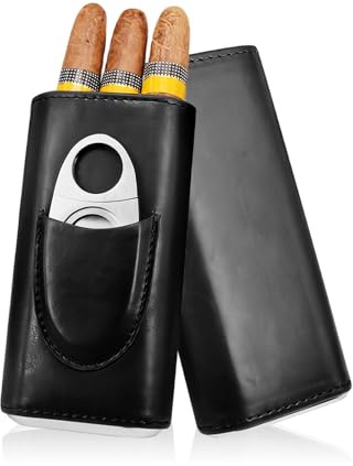Portasigari,Porta Sigari in Pelle,Humidor per 3 Sigari,Custodia per Sigari con Tagliasigari,Foderata in Legno di Cedro,Portatile Portasigari da viaggio,Adatto da portare fuori,Regalo per Papà (Black)