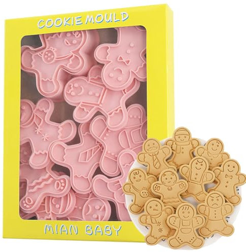 10 PCS Christmas Cookie Cutters Plastic Christmas Biscuit Cutters Cookie Stamp for Cookie Baking Christmas Party Decorations, Gingerbread Man