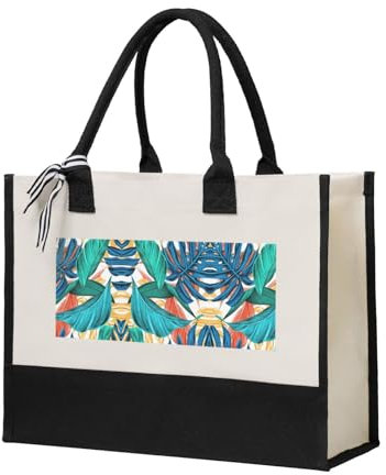 MDATT Tropical Palm Tree Leaf Christmas Tote Bags, Reusable Gift Totes With Handles, Beach Bags, Canvas Shopping Totes
