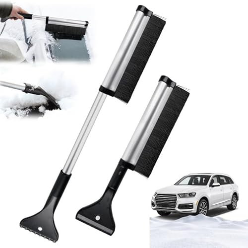 BORDEAG 2 Stück Eiskratzer Auto, Eiskratzer Auto Mit Besen, 2 In1 Eiskratzer Auto Mit Besen, Automatische Einziehbare Schneebürste Für Auto SUV Truck LKW,Fenster,Boden