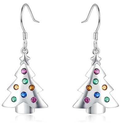 Loutade Weihnachten Ohrringe Silber 925, Sterling Silber Damen Weihnachtsbaum Ohrringe mit Zirkonia, Hypoallergen Silber Ohrringe Hängend, Leicht Silber Weihnachts Ohrhänger für Freundin Mädchen