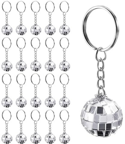 20 Stück Discokugel Schlüssel Anhänger, Silber Hängender Spiegelkugel Anhänger, Mini Discokugel Deko, Partyartikel Schlüsselanhänger, 70er-Jahre-Disco-Zubehör Für Halloween Weihnachten Party Deko