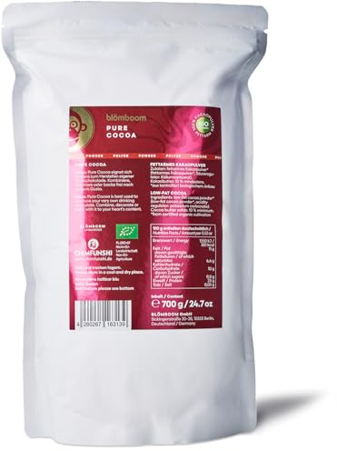 Blömboom® Bio Kakaopulver Pure Cocoa (200-700 g) – Premium ungesüßtes, reines Kakaopulver ohne Zusätze – für Trinkschokolade und Backen – Dunkler Geschmack für echte Schokoladenliebhaber (700g)