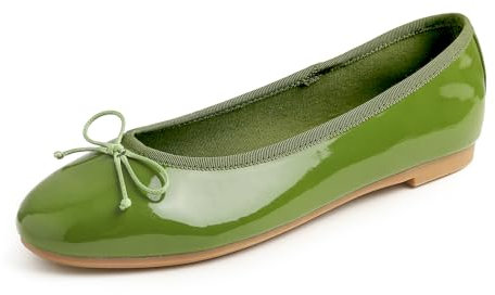 Feversole Women's Macaroon Colorful Memory Foam Cushion Ballet Flat Pumps Patent Powder Emerald UK Size 6.5