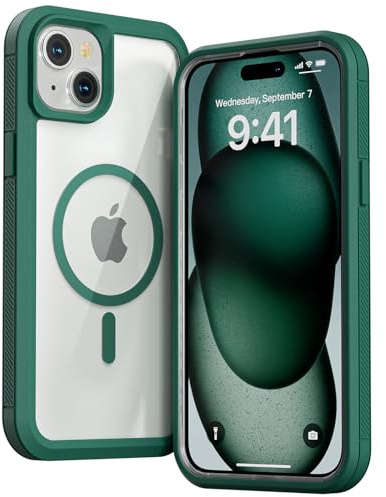 Follaroma for iPhone 14 Case, Compatible with MagSafe, Heavy Duty Shockproof Protection Phone Cases, Double Layer Transparent Magnetic Protective Cover for iPhone 14, 6.1 inch, Green