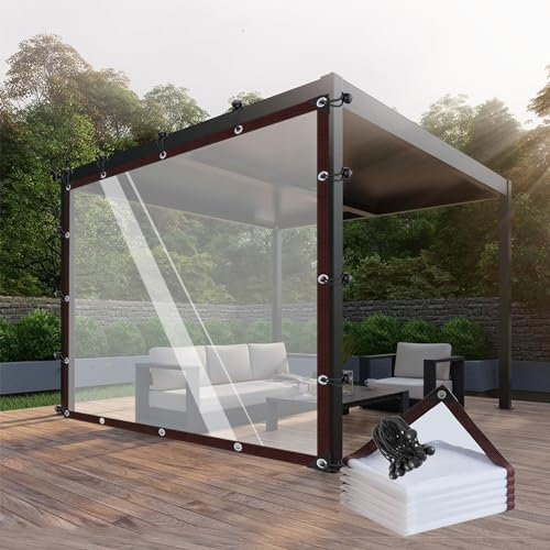 JIwqDY Transparente PVC Plane Seitenteil wasserdichte Abdeckplanen mit Ösen Outdoor Plane Vorhänge für Pergola Terrasse Veranda Carport Pavillon(7'x13'/2x4m)