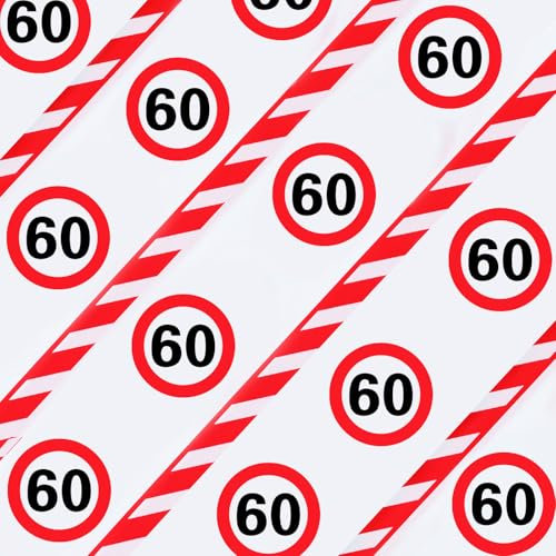 WenmthG Absperrband 60 Geburtstag Deko 20 m Lange, Girlande Deko 60. Geburtstag Mann Frau, Verkehrsschild zum 60. Geburtstagsdeko - Verkehrszeichen 60 Jahre Jubiläum