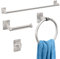 Toilet Roll Holder and Towel Rail Set, Gypie 4 Pieces Brushed Nickel Bathroom Accessories Set, Metal Bathroom Hardware Set Includes 24″ Towel Rail, Toilet Roll Holder, Towel Ring, and Wall Hook