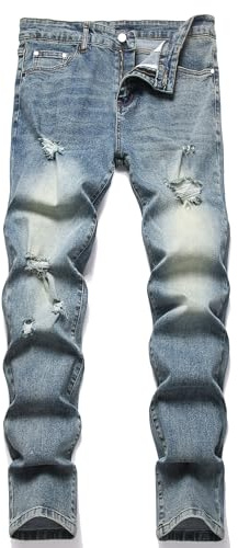 XIMXIMMTIAN Herren-Jeans, schmale Passform, Stretch, gerissen, Biker-Jeans für Herren, modisch, gerade, bequem, flexible Taille, lässige Denim-Hose, 5101 Blau, 48