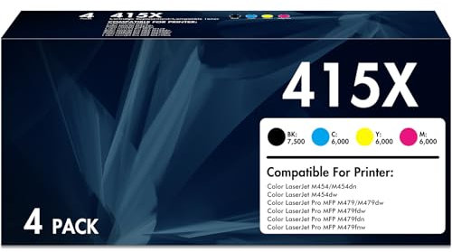 OnmiToner 415X 415A Toner (mit Chip) kompatibel für Laserjet Pro MFP M479FDW M479FDN M479DW M479FNW M454DN M454DW M479 W2030X W2031X W2032X W2033X (Schwarz, Cyan, Gelb, Magenta, 4er-Pack)