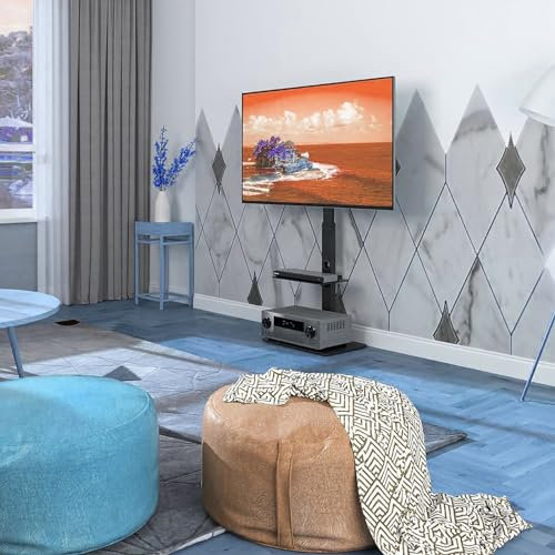 Lcd-Tv-Bodenständer - Teleskop-Tv-Ständer, Höhenverstellbarer Lift-Tv-Ständer, Mit Ablagefach Für Bis Zu 10 Kg, Stabiler Glasbasis, Für 30-70 Zoll Große Lcd-Led-Oled-Flachbildfernseher Mit Gebogenem