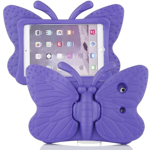 Joli étui papillon compatible avec Samsung Galaxy Tab 4/3/3 Lite 7 universel compatible avec SM P3200 T110 T210 T230 T280 T285, coque de protection en EVA résistante aux chocs (violet)