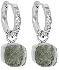 Qudo Firenze deluxe Creolen silber Ohhringe Edelstahl mit Zirkonias (smoky quarz)