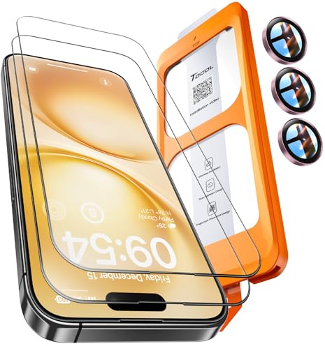 TOCOL für iPhone 15 Pro für Panzerglas mit Schwarz Kameraschutz, 2 Sets | Einfache Montage, Ultra HD Individualschutz, Blasenschutz Anti-Fingerabdruck, 9H Stoßfest Kratzfest, Kompatibel mit Hülle
