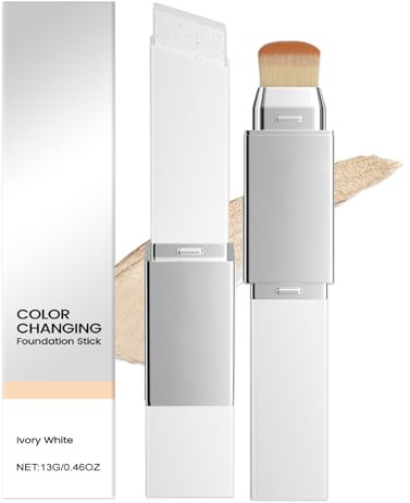 Chartming Color Changing Foundation Stick with Brush Head, Cover Cream V White Korean Foundation Stick With Volufiline, Full Coverage Concealer for All Skin Types, Make Up Gift (Ivory White)