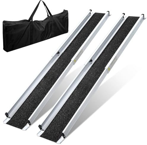 Monucep 2 x 105-183 cm Rollstuhlrampe,Aluminium Auffahrrampe,Rampe Rollstuhl bis 300 kg,Rollstuhlrampe Klappbar mit Textiltasche,Teleskoprampe,Treppenrampe für Rollstuhl