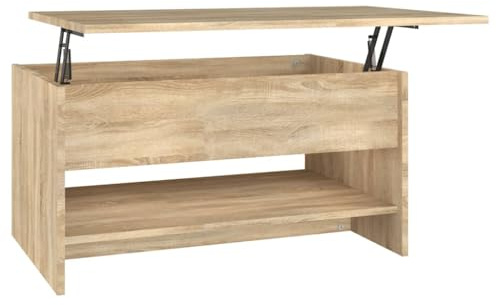 Makastle Couchtisch Rechteckig mit Hebeplatte, Kaffeetisch mit Offener & Versteckter Stauraum für Home Office Wohnzimmer, Sonoma-Eiche 80x50x40 cm Holzwerkstoff