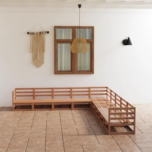QJBSAVVA 9-TLG. Balkon-Set Honigbraun Kiefer 70x70x67 cm Paletten-Design Outdoor Sitzgruppe