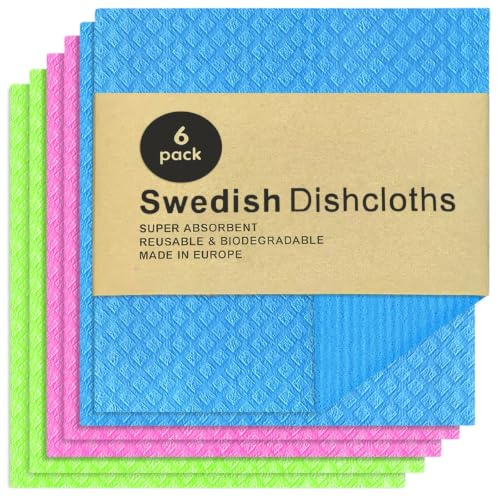 AMFUN 6er Pack Schwedisches Geschirrtuch, Wiederverwendbare Spültücher, Waschbare Schwammtücher Küche, Für Jede Oberfläche Geeignete Spüllappen(3 Farben)