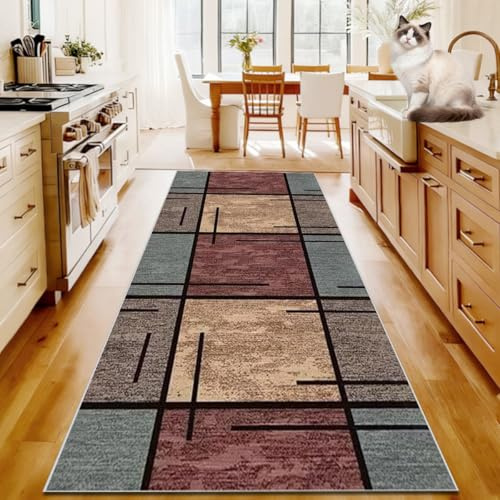 TFEHXYZU Läufer Teppich Flur 70 x 250 cm Küchenläufer rutschfeste Teppichläufer Flur Waschbar Küchenmatte Flurteppich Küchenteppich Fußmatte Groß Schmutzfangmatte Innen Teppich Läufer für Küche