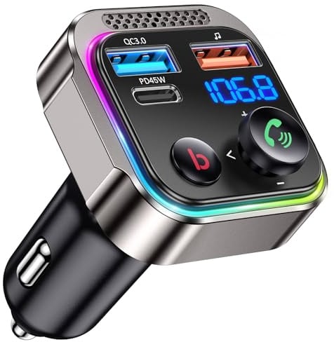 Gizmovine Bluetooth Voiture,Emetteur Bluetooth Voiture,Téléphone Kit Main Libre PD 45W QC 18W,Transmetteur FM pour La Musique,Allume Cigare,Adaptateur Radio pour Autoradio, Alliage De Zinc
