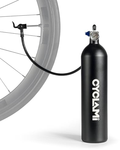 CYCLAMI Bici Tubeless Booster per pneumatici con Barometro 1,3 l/200 PSI (13,79 bar) – Pompa per pneumatici riutilizzabile in alluminio per bici da corsa e mountain bike con AV/FV – Veloce tubeless