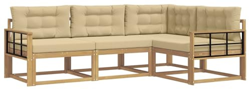 vidaXL Outdoor-Sofagarnitur mit Kissen 3 pcs Weiß und Beige Polyester, Anpassbare Gartenmöbel, modernes Patio-Sofa, gemütliche Sitzgruppe, wetterfest und robust