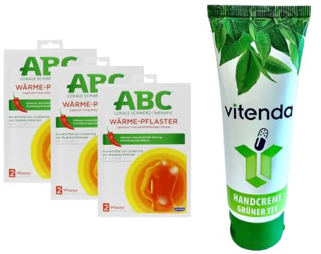 vitenda Set: Wärme-Pflaster bei Muskel- & Rückenschmerzen mit Capsicum (ABC), 14 x 22 cm, 3x2Stk – inkl. vitenda Handcreme