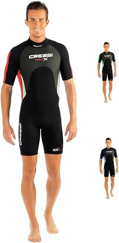 Cressi Med X Man, Muta Shorty in Neoprene Bifoderato 2.5 mm High Stretch Uomo, Nero/Rosso/Silver, S/2