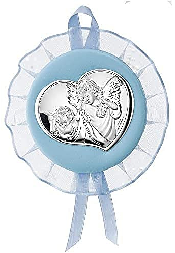VALENTI & CO. Medaillon mit Engel aus Silber, perfekt als Geschenk für Geburt oder Taufe, zum Aufhängen an der Kinderbett, am Kinderwagen oder im Babyzimmer, hellblau, One Size