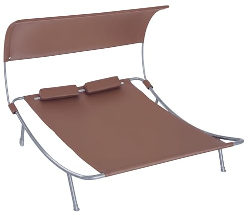 Outsunny Bain de Soleil 2 Places Lit de Jardin Toit Réglable Marron Foncé