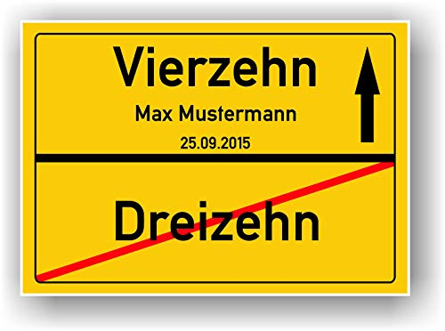 Ortsschild Bild 14 Jahre Geschenkidee 14 Geburtstag - Dreizehn Vierzehn personalisiertes Kunstdruck Poster Geschenk Karte Junge Mädchen Party Deko 14 Geburtstag