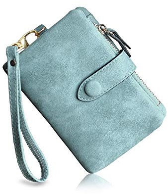 Kleine börse aus Leder für Damen, RFID, mit Kartenfächern, Ausweisfenster, Reißverschluss, Münzbörse - Grün - Small