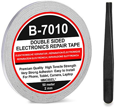 MMOBIEL Ruban Adhésif Double-Face 2mm, 50m - Blanc Ruban de Montage avec Adhésif Acrylique Puissant pour la Réparation d’Écrans LCD, Téléphone, Tablette, Ordinateur Portable - Pince à Épiler Incluse