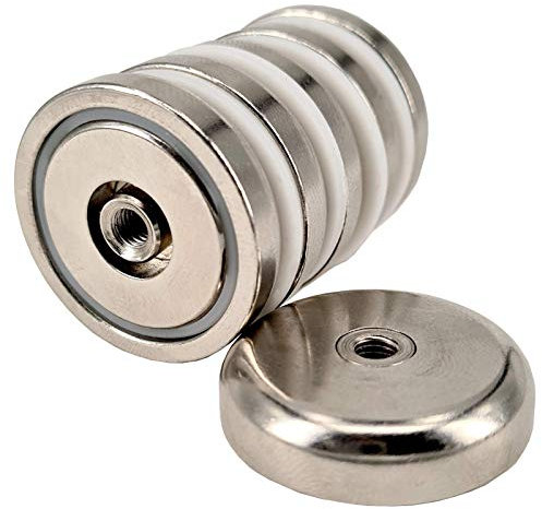 Neodym Magnet mit Gewinde Bohrung - Extra Starke Topfmagnete D 32 mm - 30 KG Zugkraft - Flachgreifer Rund mit M5 Gewindebohrung Innengewinde [5 Stück]