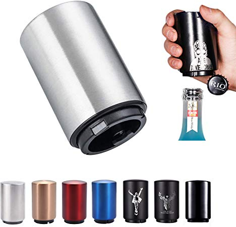 Décapsuleur automatique en acier inoxydable avec poussoir - Décapsuleur de soda - Accessoires de cuisine - Cadeaux de Noël pour homme