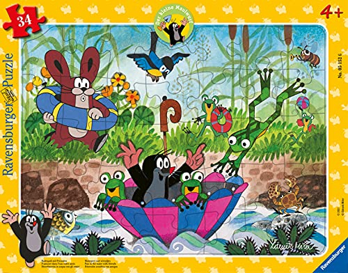 Ravensburger Kinderpuzzle - 05152 Badespaß mit Freunden - Rahmenpuzzle für Kinder ab 4 Jahren, Der kleine Maulwurf Puzzle mit 34 Teilen