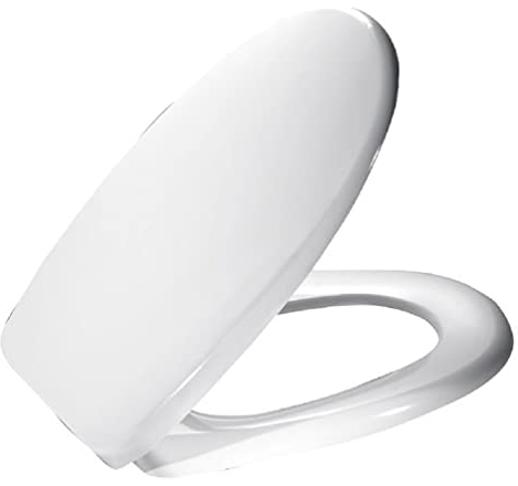 Ramm Toilettensitz mit Absenkautomatik Soft Close | WC Sitz aus antibakteriellem Duroplast mit Quick-Release-Funktion | Made in EU |kompatibel mit Cersanit Delfi | 36x43cm | inkl Befestigungsmaterial