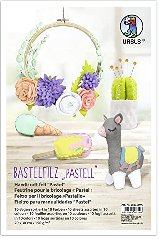 Ursus 20230099 - Bastel-Filz Pastell, 150 g/qm, ca. 20 x 30 cm, 10 Bogen Filzstoff sortiert in 10 Farben, ideal für kreatives Basteln