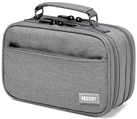 VASCHY Federmäppchen Jungen, Mäppchen Federtasche mit 2 Fächer und Tragegriff Etui Schlamppermäppchen für Erwachsene/Schule/Arbeit/Büro,Grau