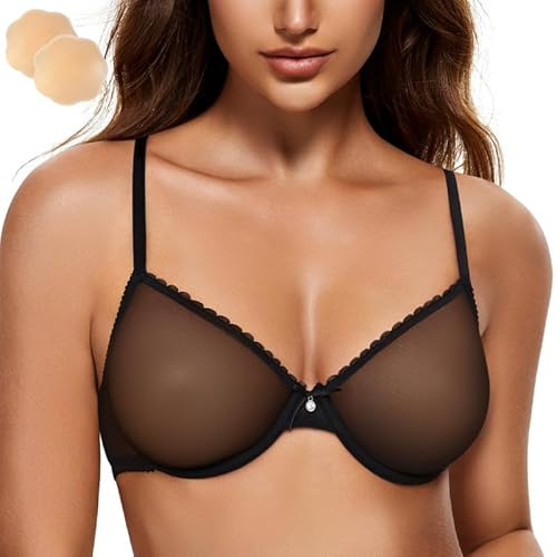 Wingslove Reggiseno Trasparente con Ferretto Sexy Pizzo Senza Seno con 25 Paio Adesivo Capezzolo CoverTones