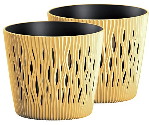 Tymar Blumentopf, 2er-Pack, Übertopf aus Kunststoff, Moderne, Runde Form, Pflanztopf,Innen- und Außenbereich, SR001 (Gelb, ø 26 cm)