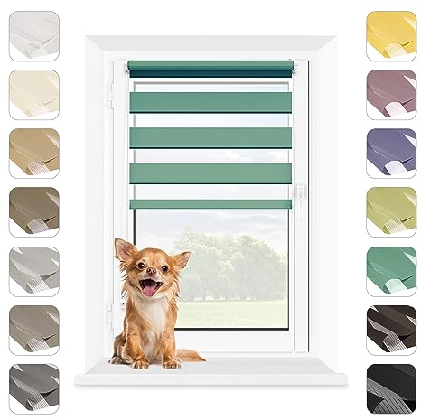 MARDOM Rollos für Fenster Ohne Bohren, Duo Rollo Tag und Nacht, Rollo Ohne Bohren, Doppelrollo Klemmfix Ohne Bohren, Fensterrollo Innen, Jalousien (Türkis, 45x140 cm (Stoffbreite: 41)